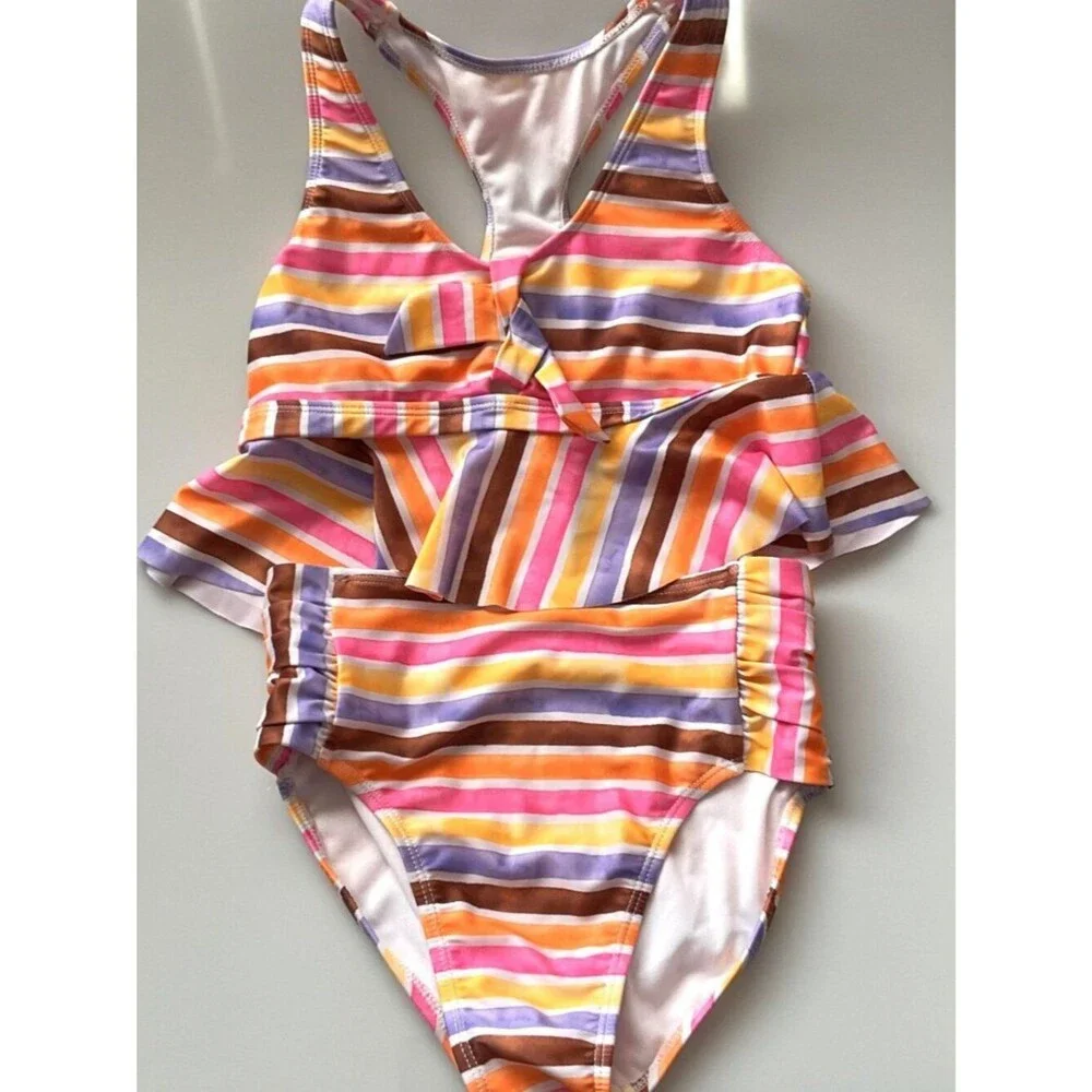 Like New Wonder Nation Girls Striped Tankini Swimming Suit 2 Pc Set UPF 50+